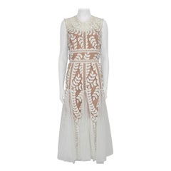 Bronx and Banco White Leaf Embroidered Midi Dress Size L