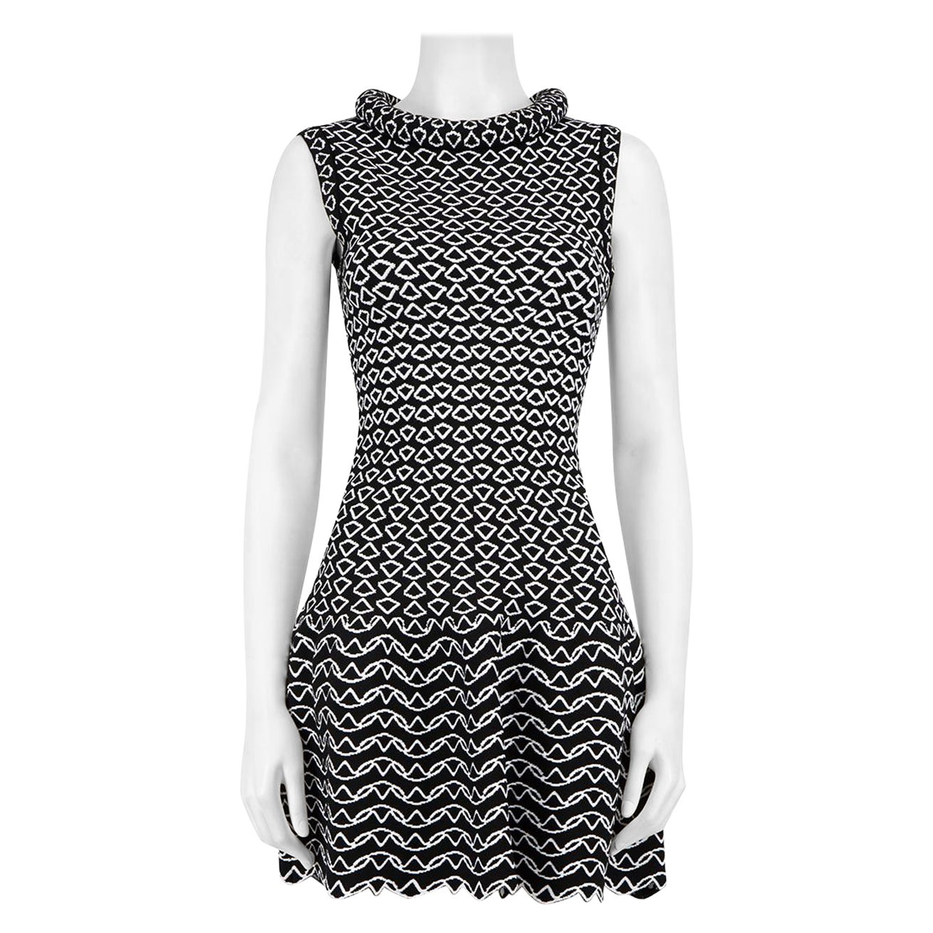Alaïa Black Padded Neck Sleeveless Abstract Knit Dress Size S For Sale