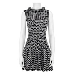 Alaïa Black Padded Neck Sleeveless Abstract Knit Dress Size S