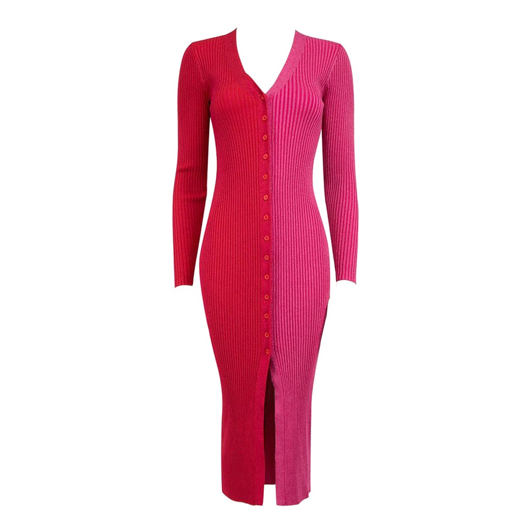 STAUD Red & Pink Metallic Knitted Midi Dress Size S