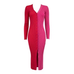 STAUD Red & Pink Metallic Knitted Midi Dress Size S