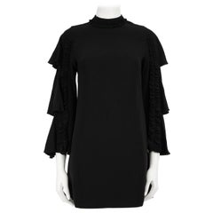 Used Alexis Black Ruffle Trim Long Sleeves Mini Dress Size S