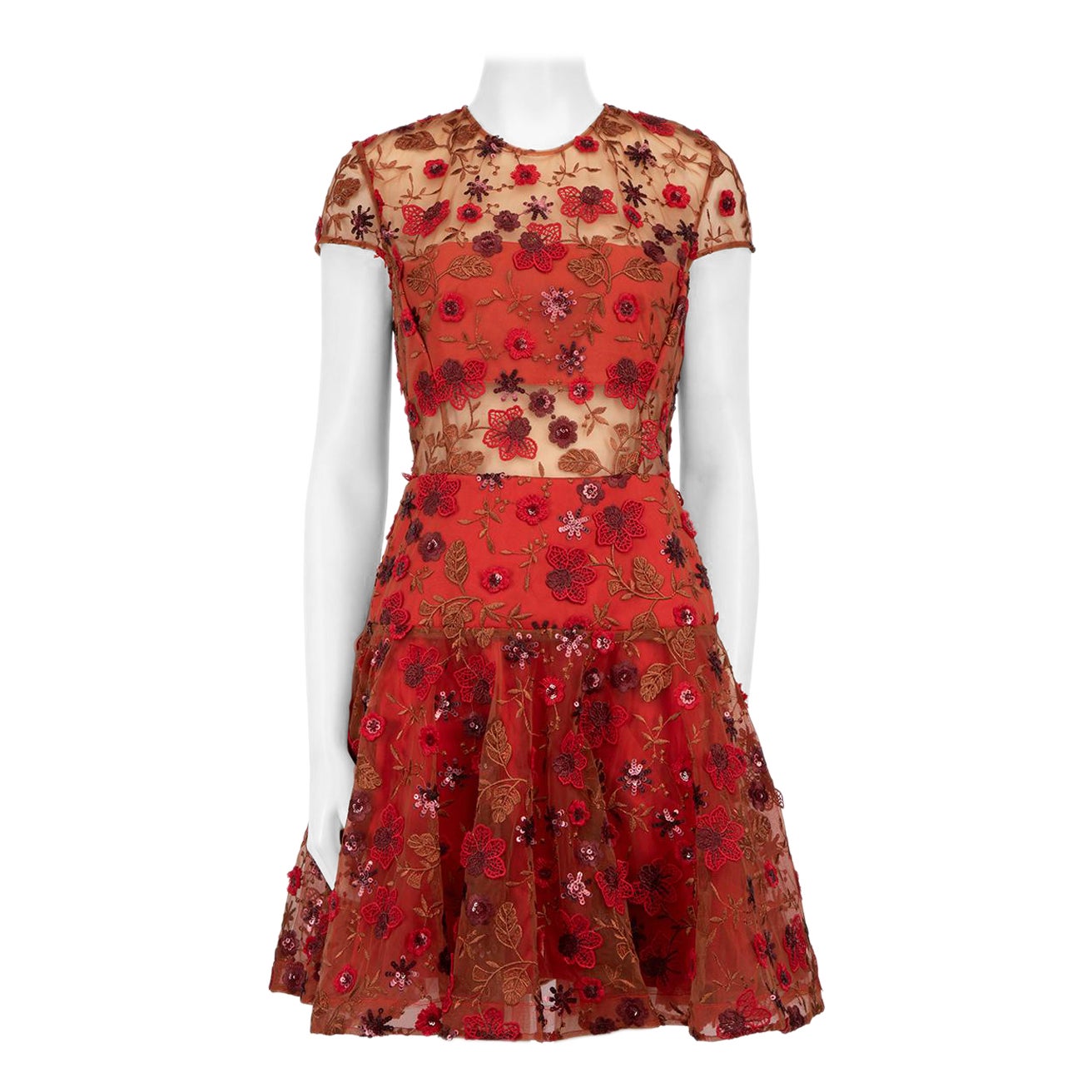 Bronx and Banco Red Floral Knee Length Dress Size M For Sale