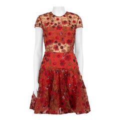 Used Bronx and Banco Red Floral Knee Length Dress Size M
