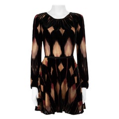 Pinko Black Velvet Flocked Abstract Mini Dress Size XS
