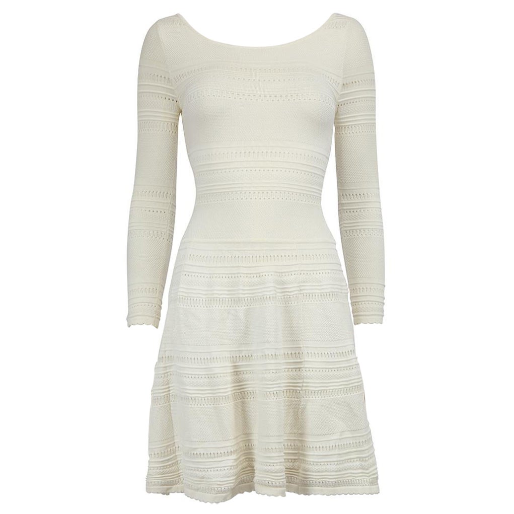 Ronny Kobo White Round-Neck Knitted Dress Size XS For Sale