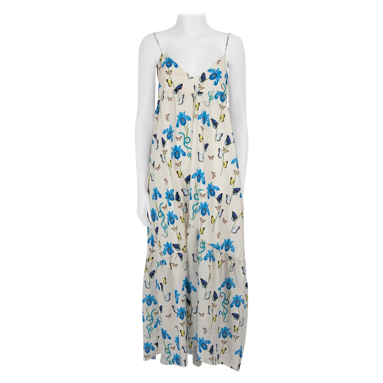 Borgo De Nor White Butterfly Floral Midi Dress Size S For Sale
