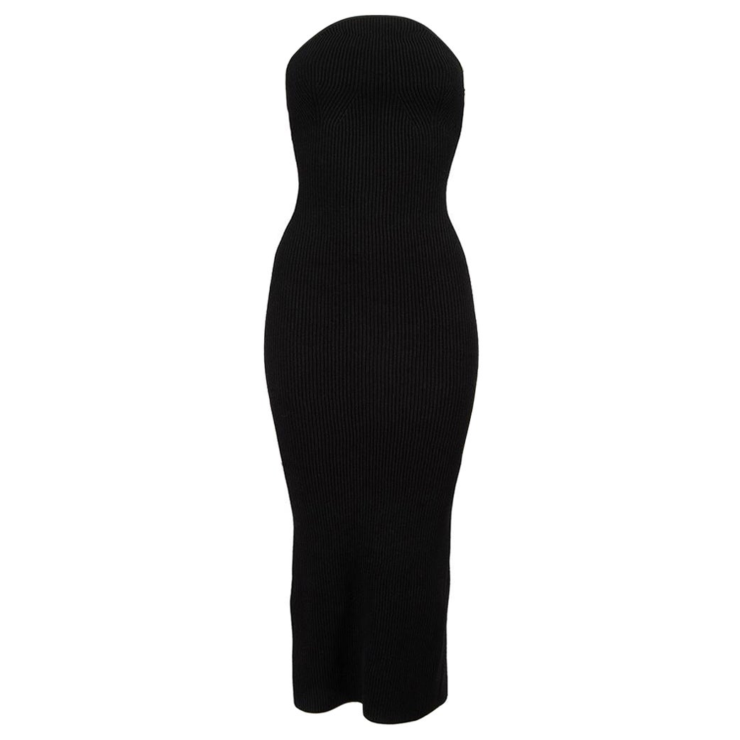 Khaite Black Strapless Ribbed Knit Midi Dress Size S For Sale