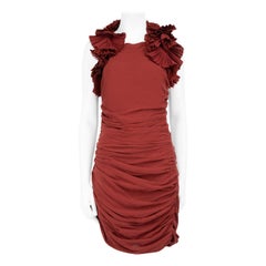 Isabel Marant Maroon Ruched Ruffle Accent Mini Dress Size L