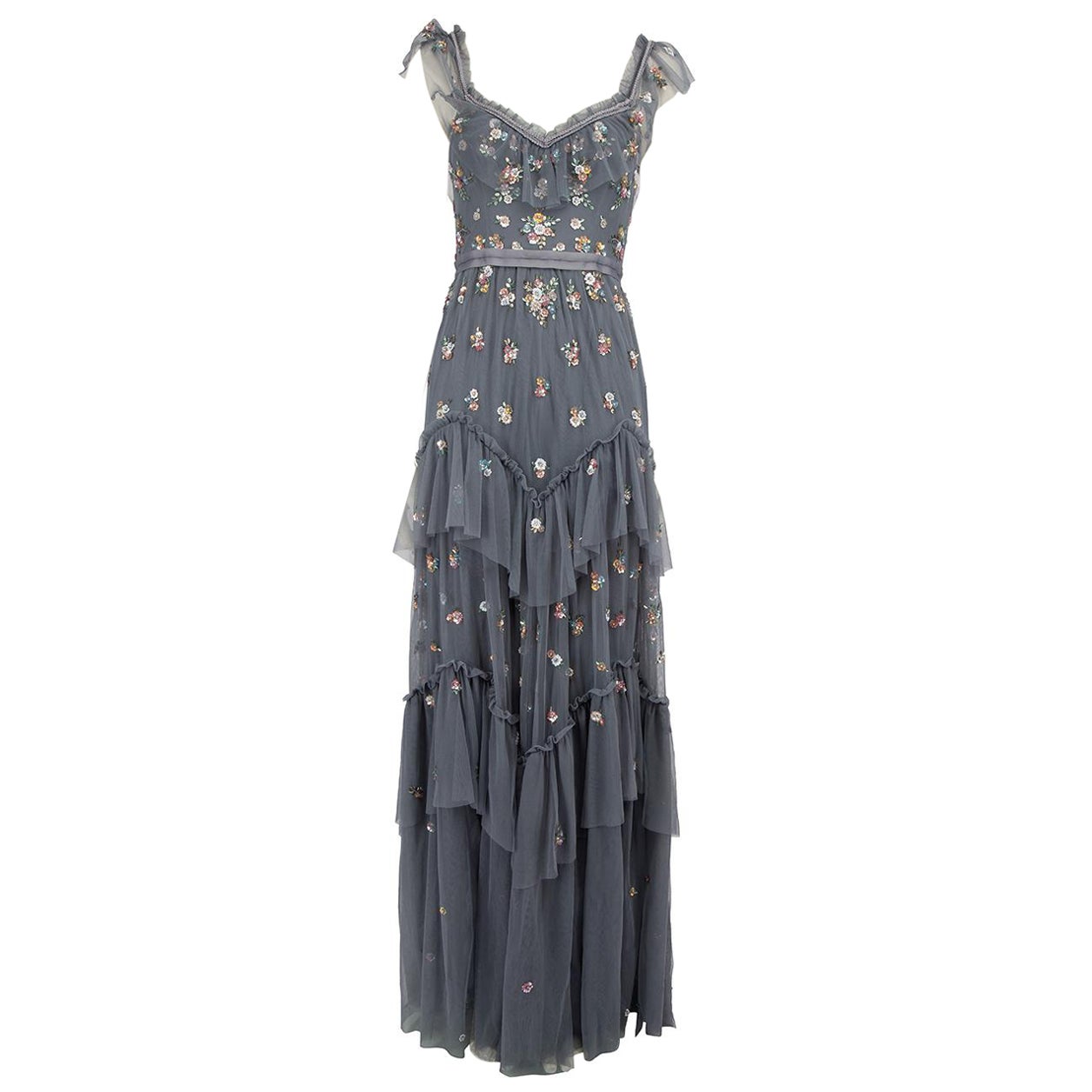 Needle & Thread Blue Sleeveless Embroidered Dress Size M For Sale