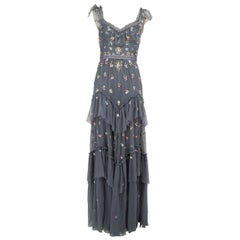 Used Needle & Thread Blue Sleeveless Embroidered Dress Size M