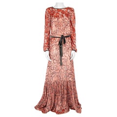 Alexis Pink Silk Floral Jacquard Belted Gown Size M
