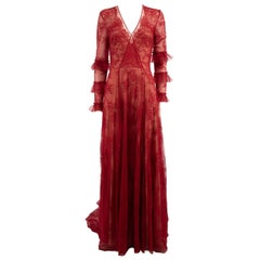 Honayda Red Floral Lace Long Dress Size S