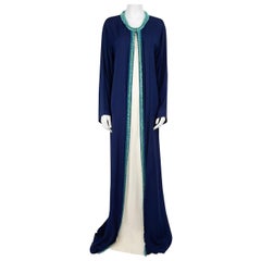 Oscar de la Renta Blue Silk Embellished Layered Gown Size M