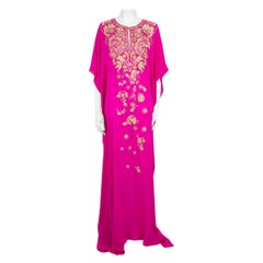 Oscar de la Renta Fuchsia Silk Embroidered Dress Size S
