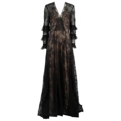 Honayda Black Lace V-Neck Floral Lace Gown Size XXL