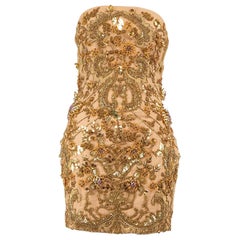 Honayda Gold Beaded Sequin Embellished Mini Dress Size M