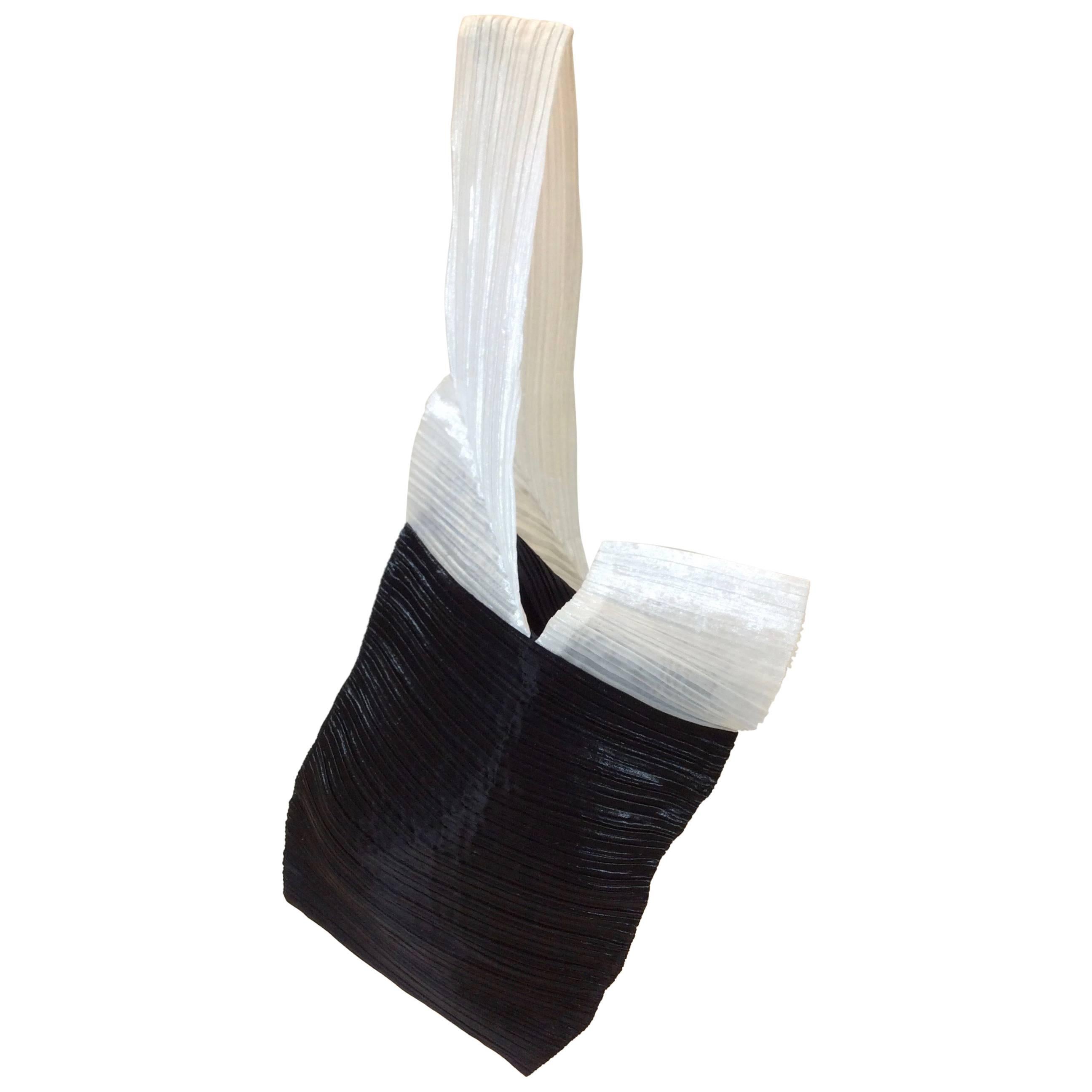 Issey Miyake Black and White Pleated Handbag