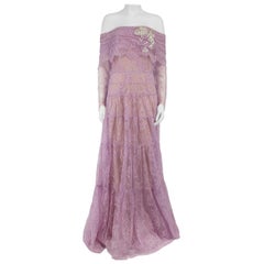 Used Honayda Purple Floral Lace Faux Pearl Gown Size XL