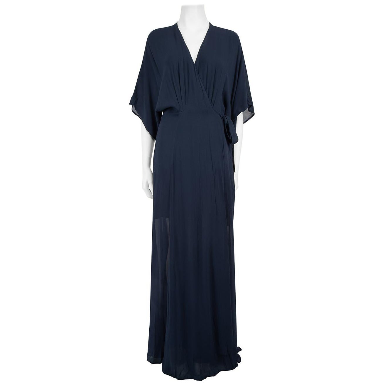 Reformation Navy Sheer Winslow Maxi Wrap Dress Size L For Sale