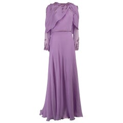 Used Honayda Purple Flower Embroidered Cape Maxi Dress Size M