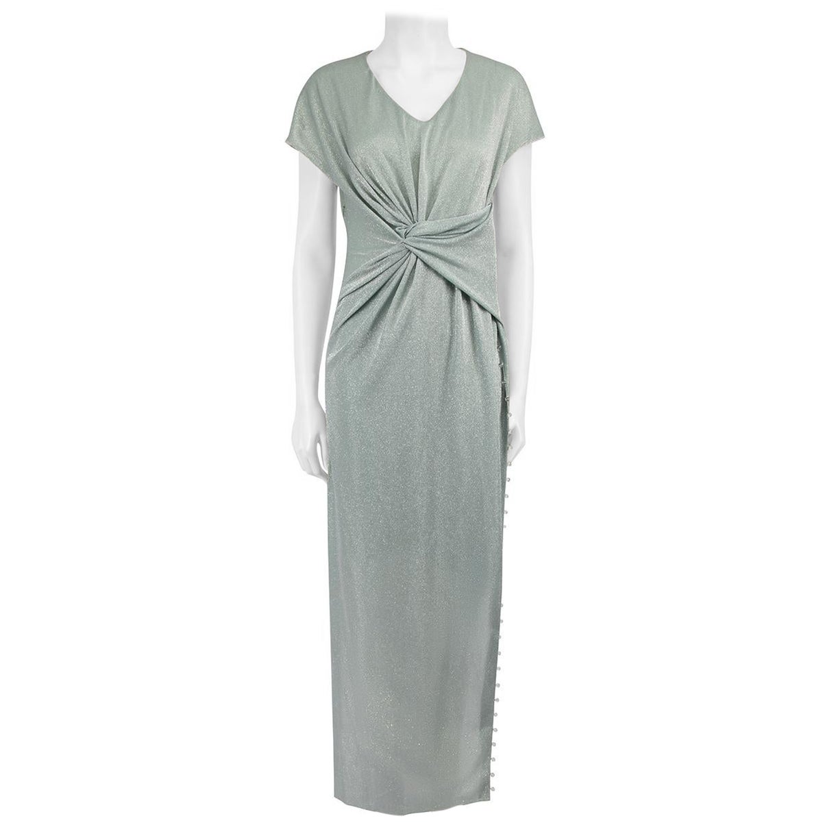Lanvin Silver Glitter Ruched Detail Midi Dress Size L en vente