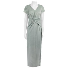 Lanvin Silver Glitter Ruched Detail Midi Dress Size L