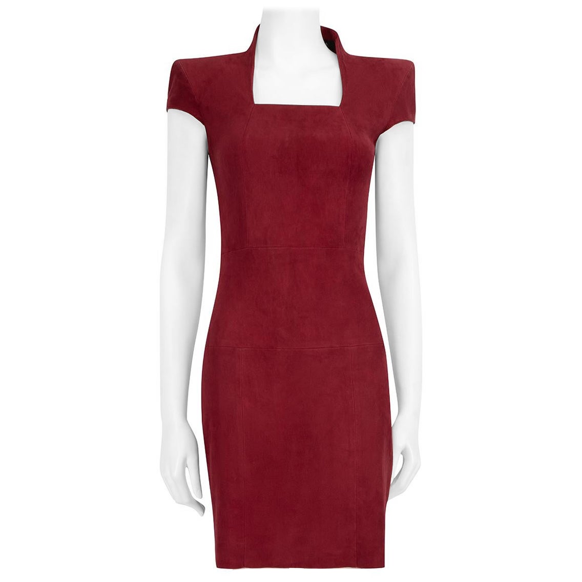 Jitrois Red Suede Square Neck Midi Dress Size S For Sale