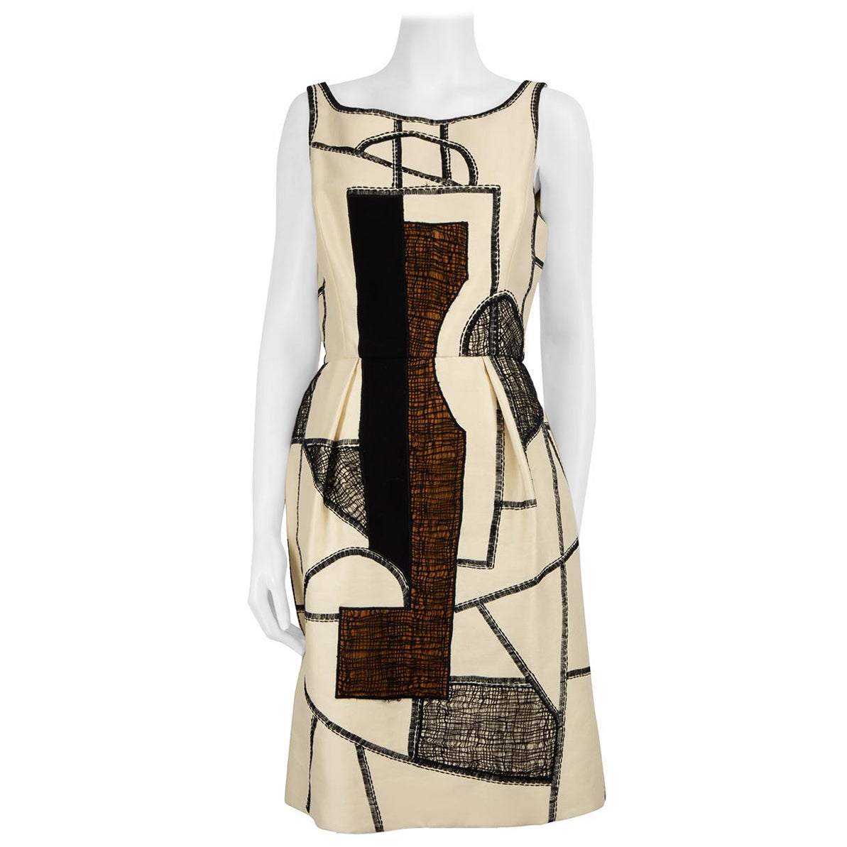 Oscar de la Renta Cream Wool Embroidered Dress Size XL For Sale