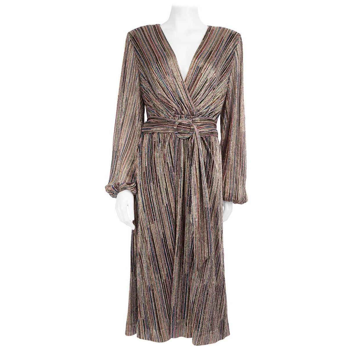Rebecca Vallance Striped Metallic Bellagio Midi Dress Size XL For Sale