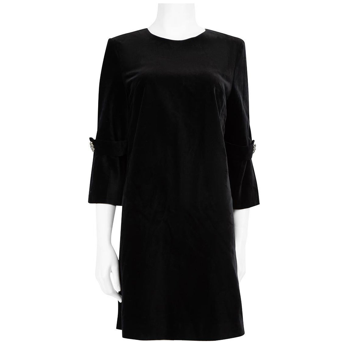 Goat Black Velvet Crystal Button Dress Size L For Sale