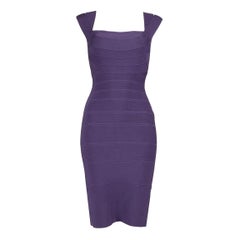 Used Herve Leger Purple Square Neck Bodycon Dress Size XS