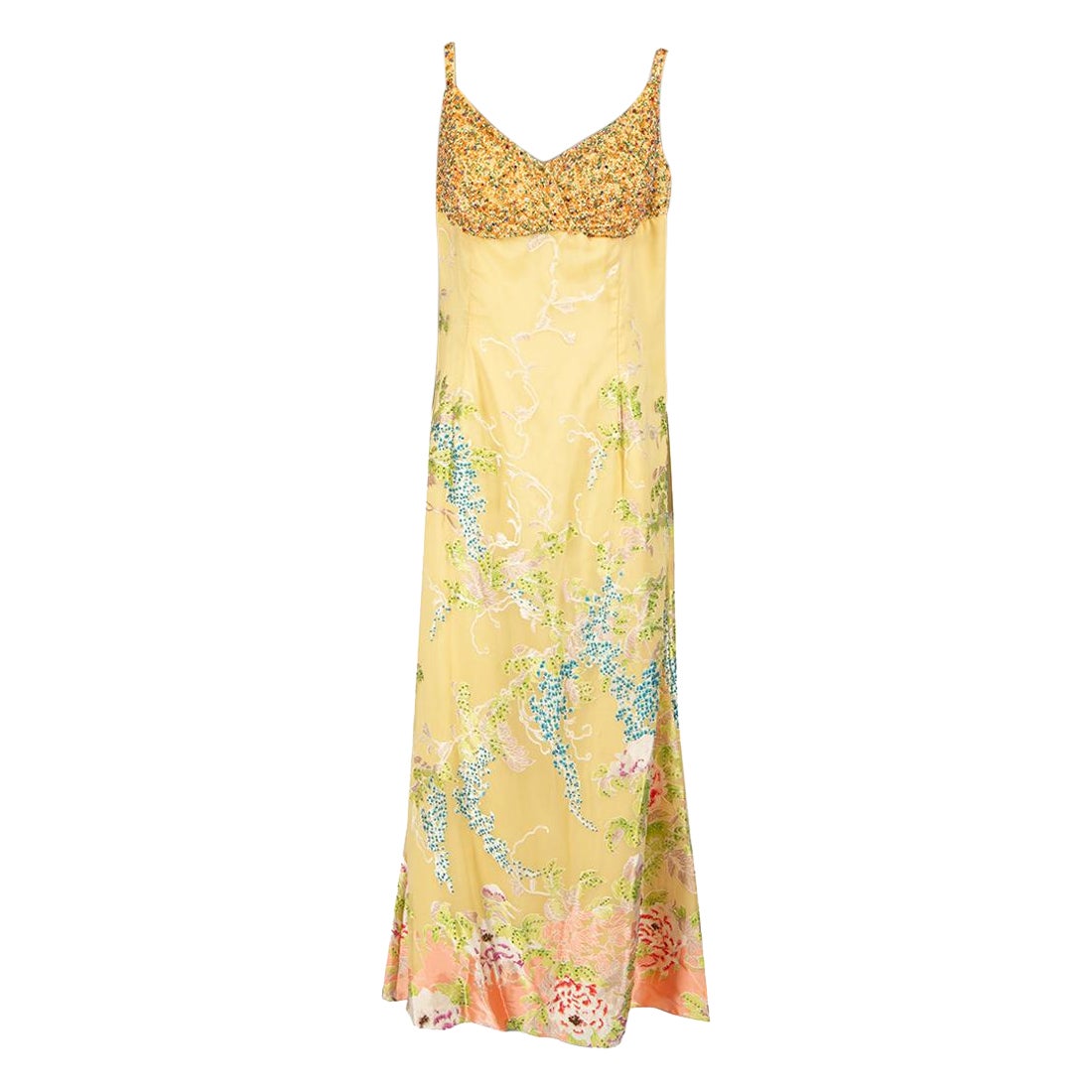 Jovani Yellow Silk Embellished Floral Maxi Gown Size XXL For Sale