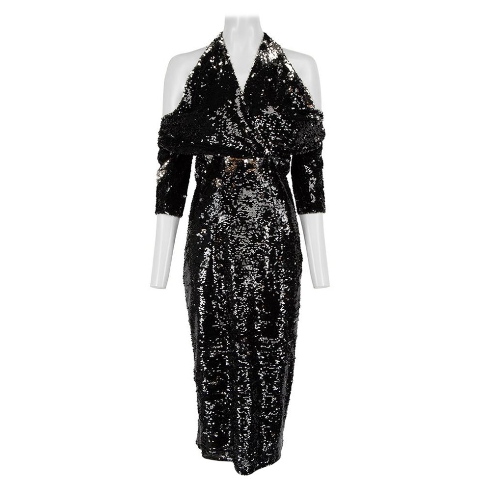 Safiyaa Black Sequinned Cold Shoulder Midi Dress Size S For Sale