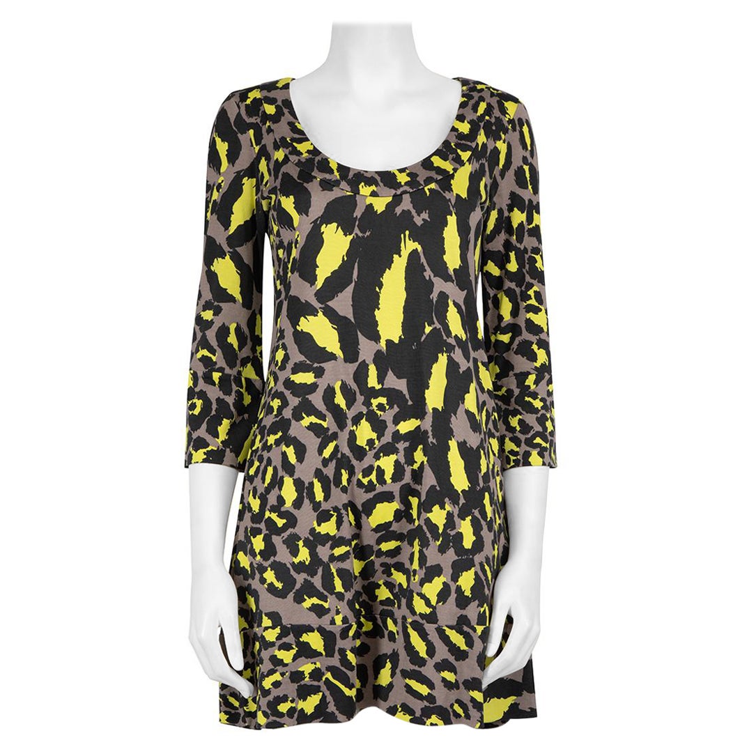 Diane Von Furstenberg Vintage Grey Silk Leopard Dress Size M For Sale