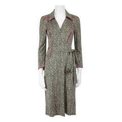 Diane Von Furstenberg Green Dotted Midi Wrap Dress Size L