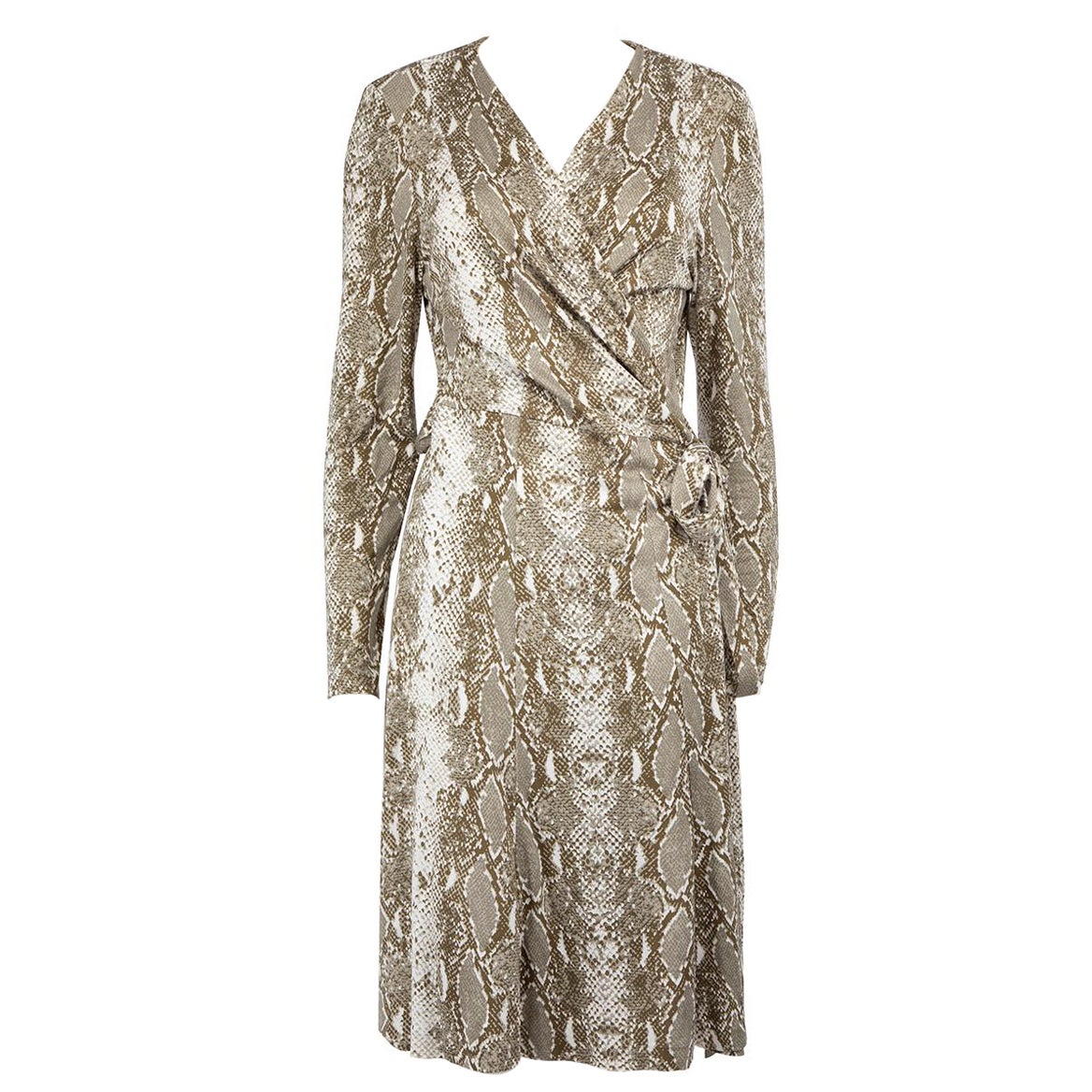 Diane Von Furstenberg Grey Silk Snakeskin Wrap Dress Size L For Sale