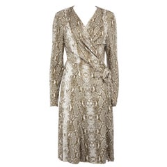 Diane Von Furstenberg Grey Silk Snakeskin Wrap Dress Size L