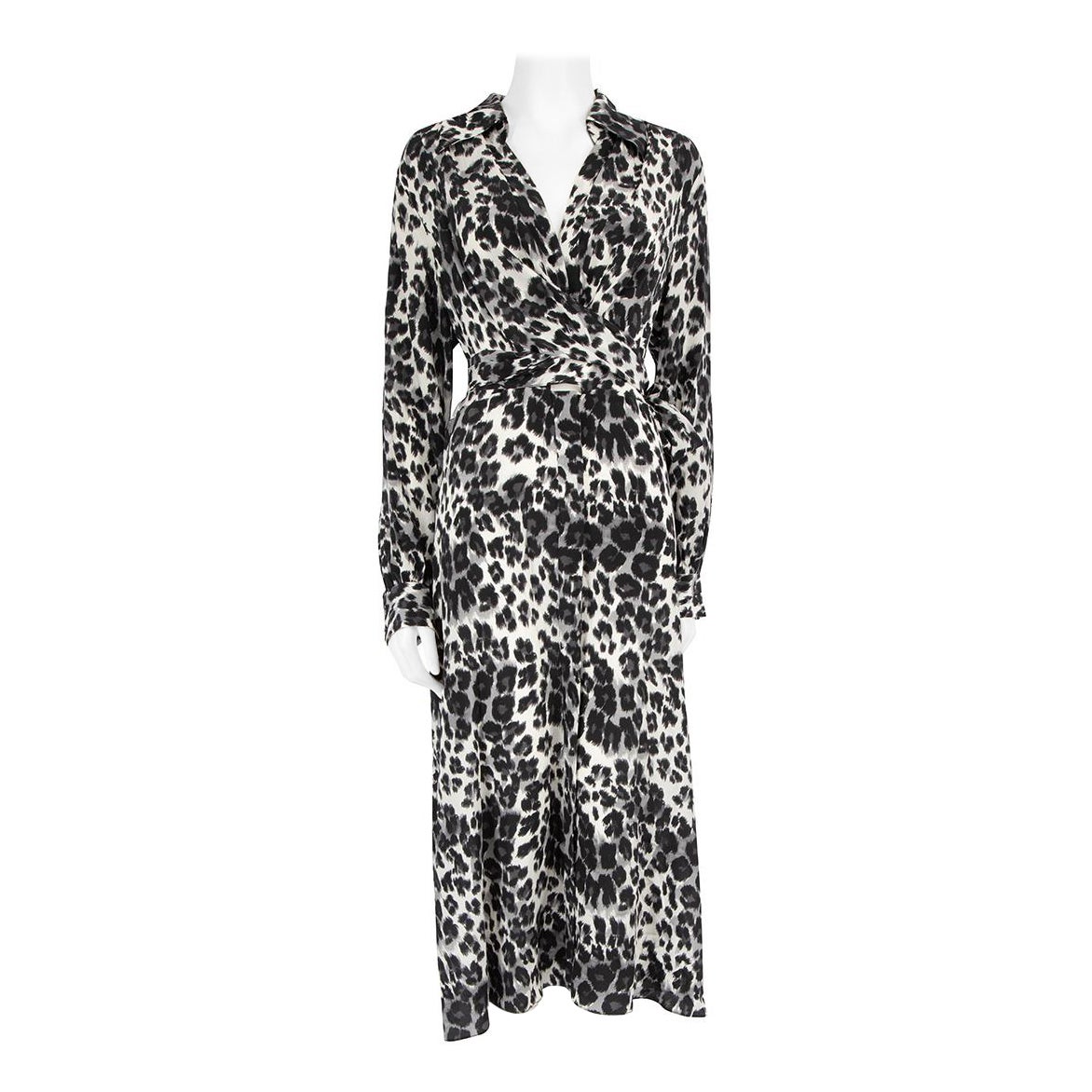 Diane Von Furstenberg Grey Silk Leopard Midi Dress Size XL For Sale