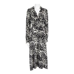 Diane Von Furstenberg Grey Silk Leopard Midi Dress Size XL