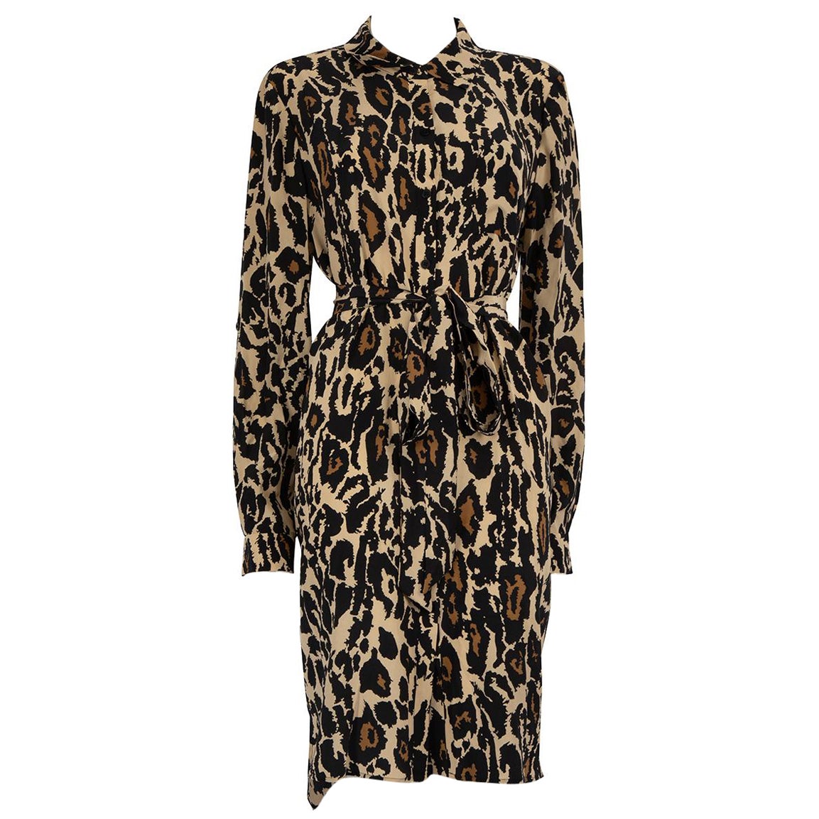 Diane Von Furstenberg Brown Leopard Print Shirt Dress Size XL For Sale