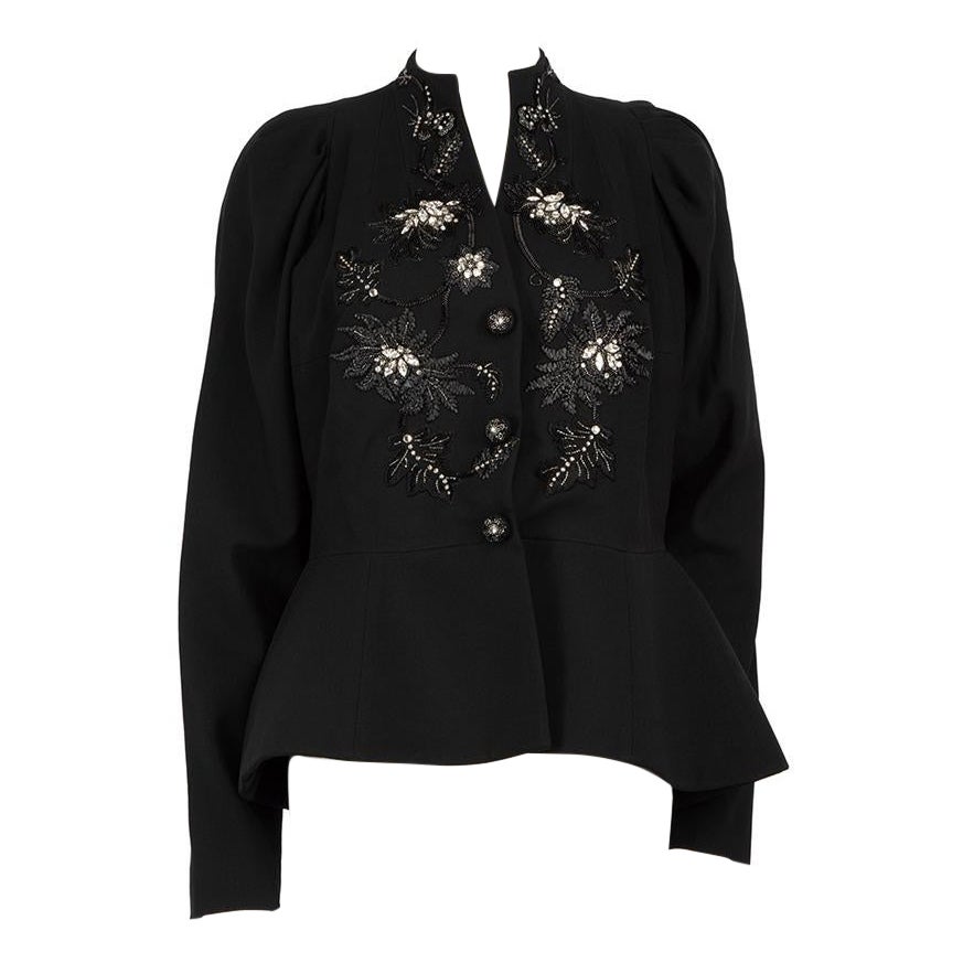 Dior Vintage Black Floral Embellish Peplum Jacket Size XXXL For Sale