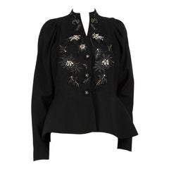 Veste péplum vintage Dior noire ornée de fleurs, taille XXXL