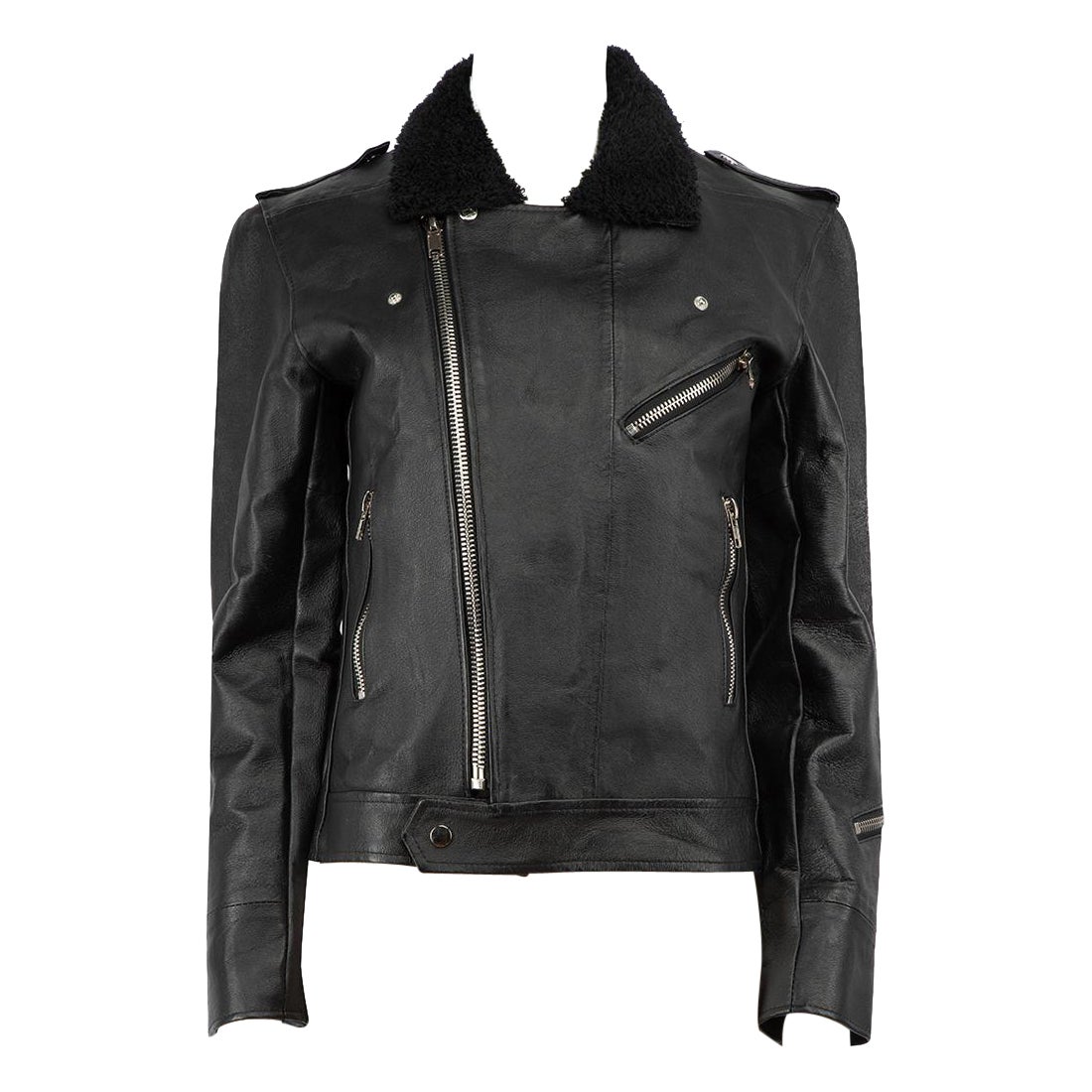 Deadwood Black Recycled Leather Biker Jacket Size S For Sale