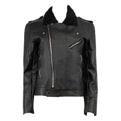 Deadwood Schwarze recycelte Leder-Bikerjacke Größe S