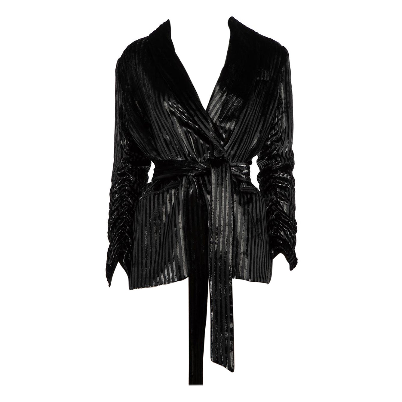 Smythe Black Velvet Striped Blazer Jacket Size S For Sale