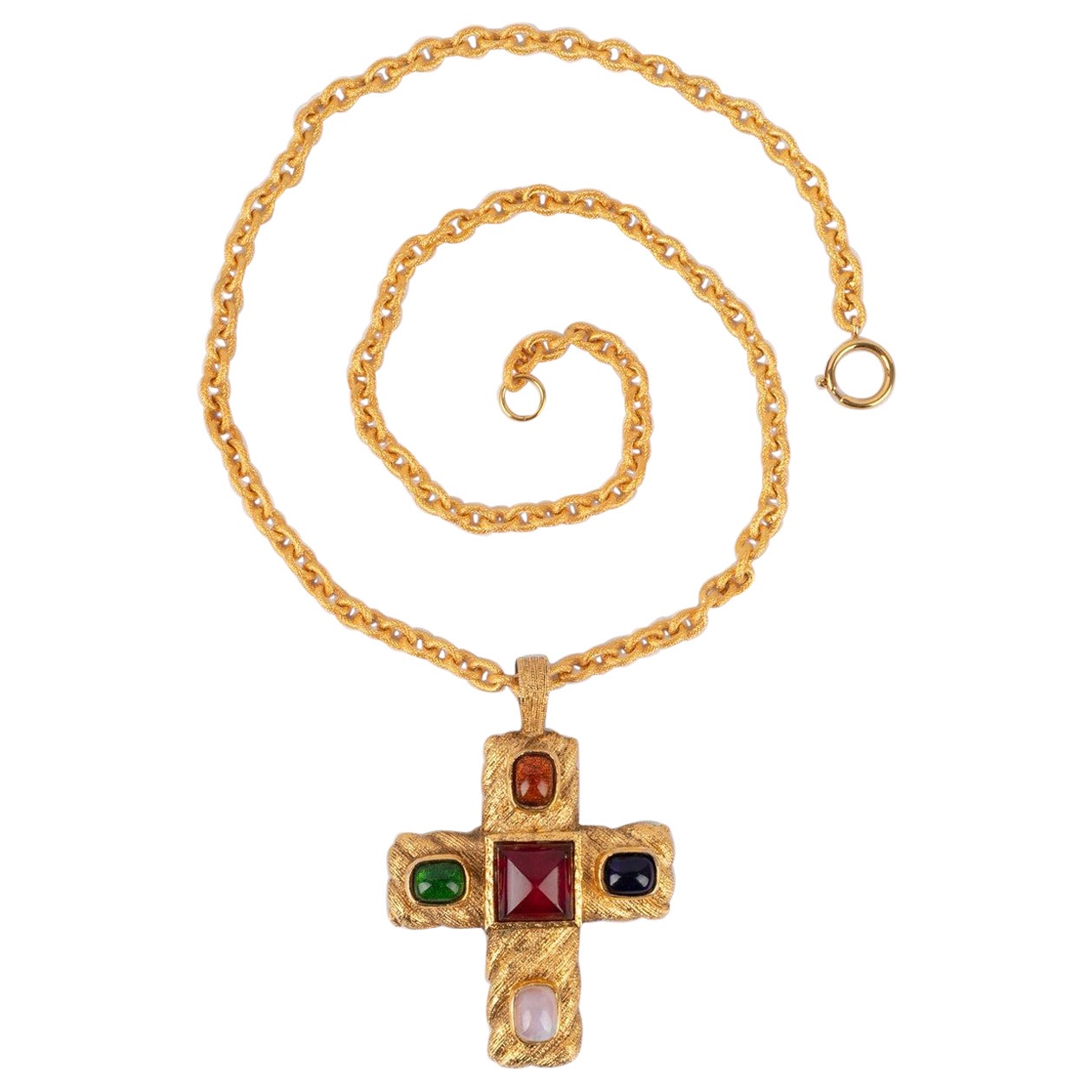 Chanel Golden Metal Cross Necklace