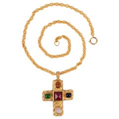 Chanel Golden Metal Cross Necklace