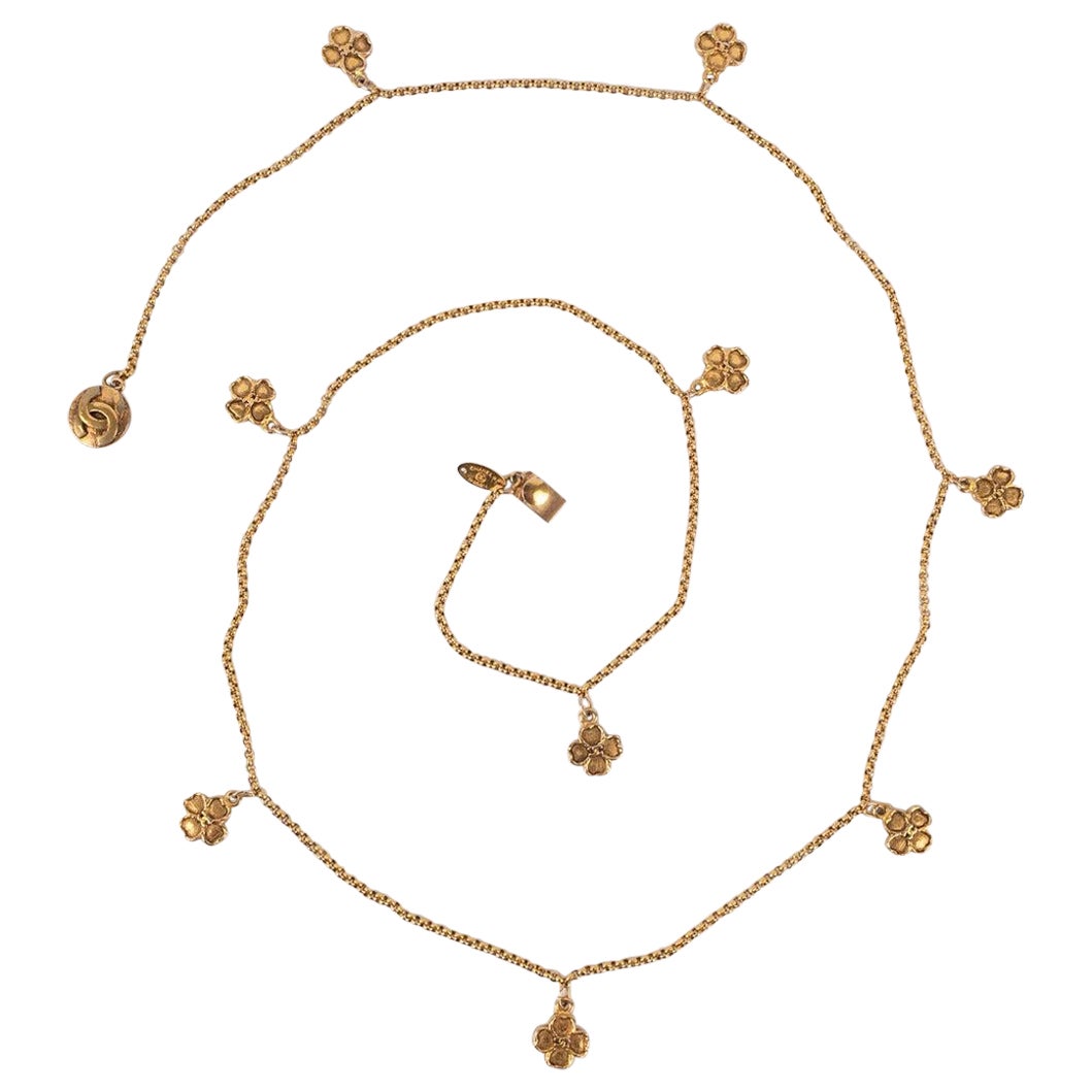 Chanel Golden Metal Long Clover Necklace, 1984