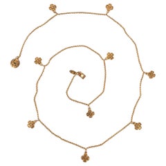 Vintage Chanel Golden Metal Long Clover Necklace, 1984
